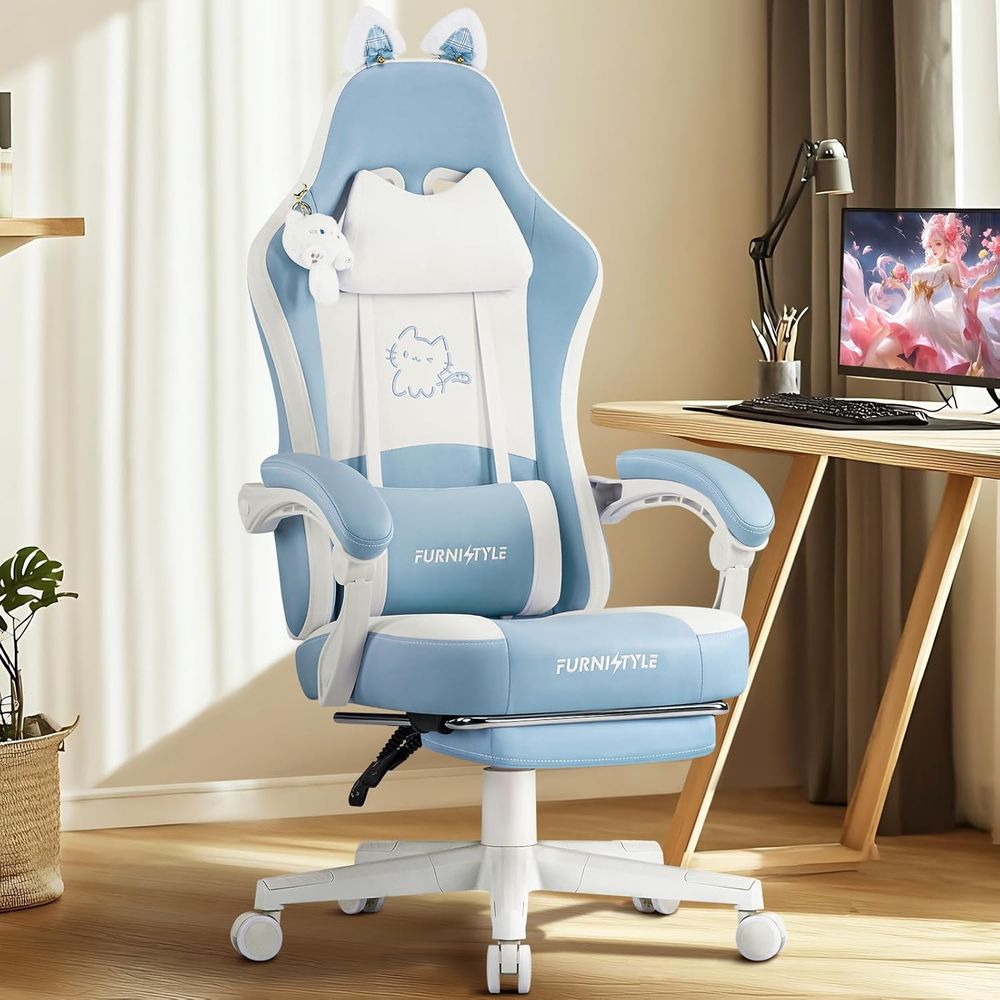 Gaming & Esports District - Cadeira de Jogos Ergonômica Azul/Branca com